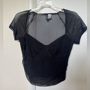 Black Mesh Crop Sweetheart Shirt